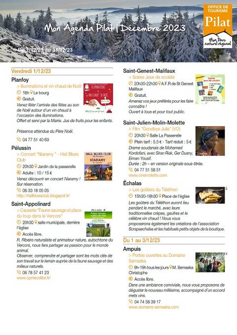 Agenda Pilat Décembre 2023