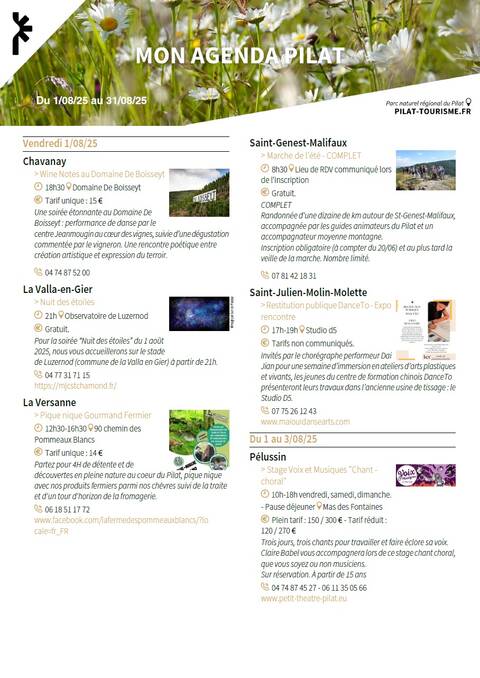 Agenda Août 2025 Massif du Pilat