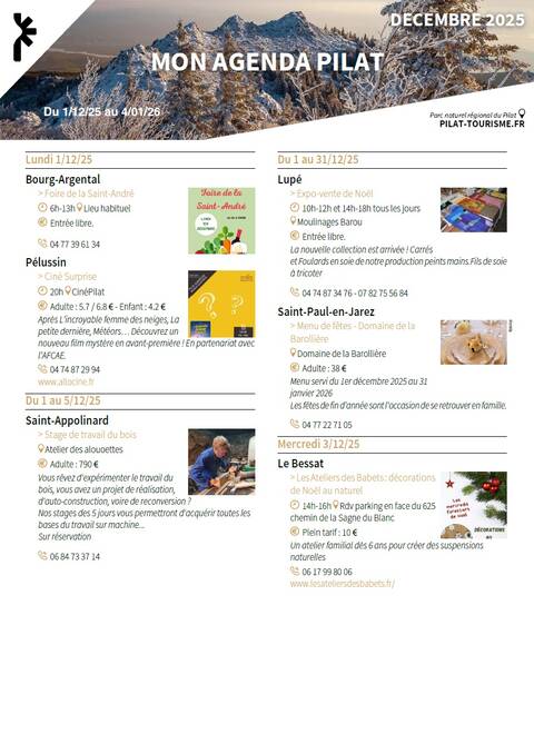 Agenda Décembre 2025 Massif du Pilat