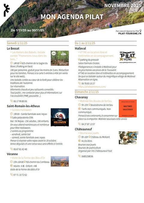 Agenda Novembre 2025 Massif du Pilat