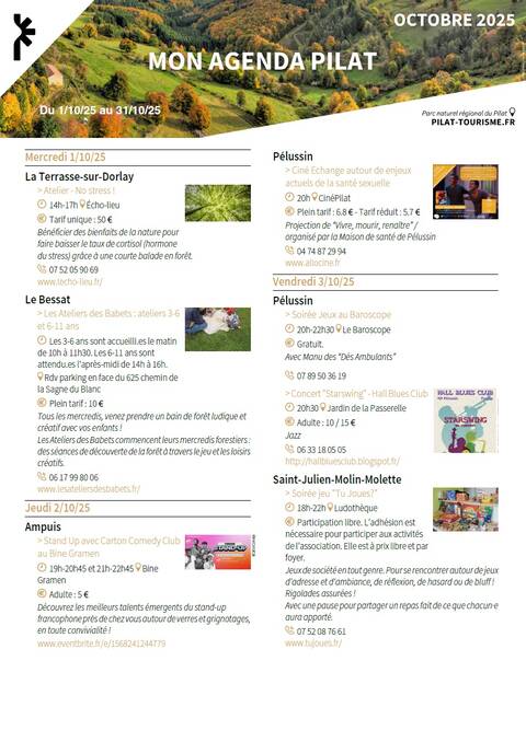 Agenda Octobre 2025 Massif du Pilat