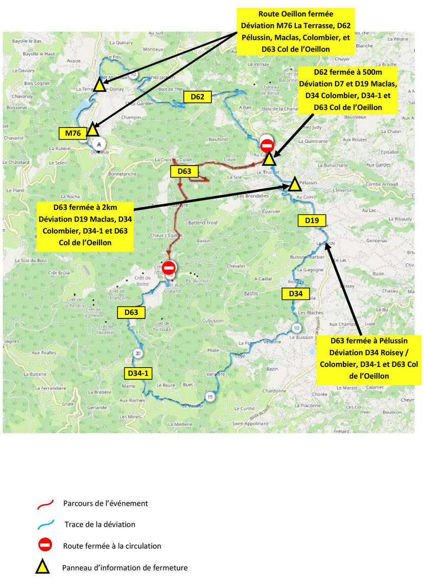 Déviation mise en place pour la montée de l'oeillon à l'occasion de la cinquième édition des cols emblématiques du Pialt